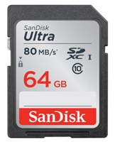 SanDisk Ultra 64GB SDXC bis zu 80 MB/Sek, Class 10 Speicherkarte FFP -